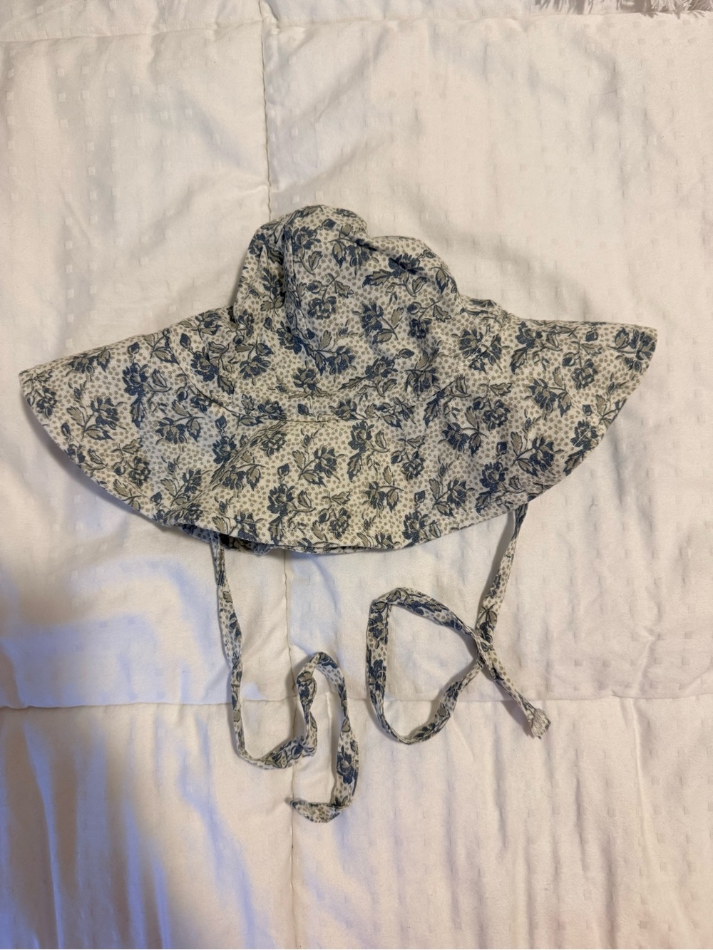 Kids Floral Sun Hat with Chin Ties - Blue